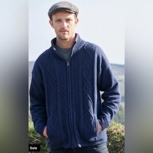 Aran Men's Signature Lined Fisherman Zipper Cardigan large